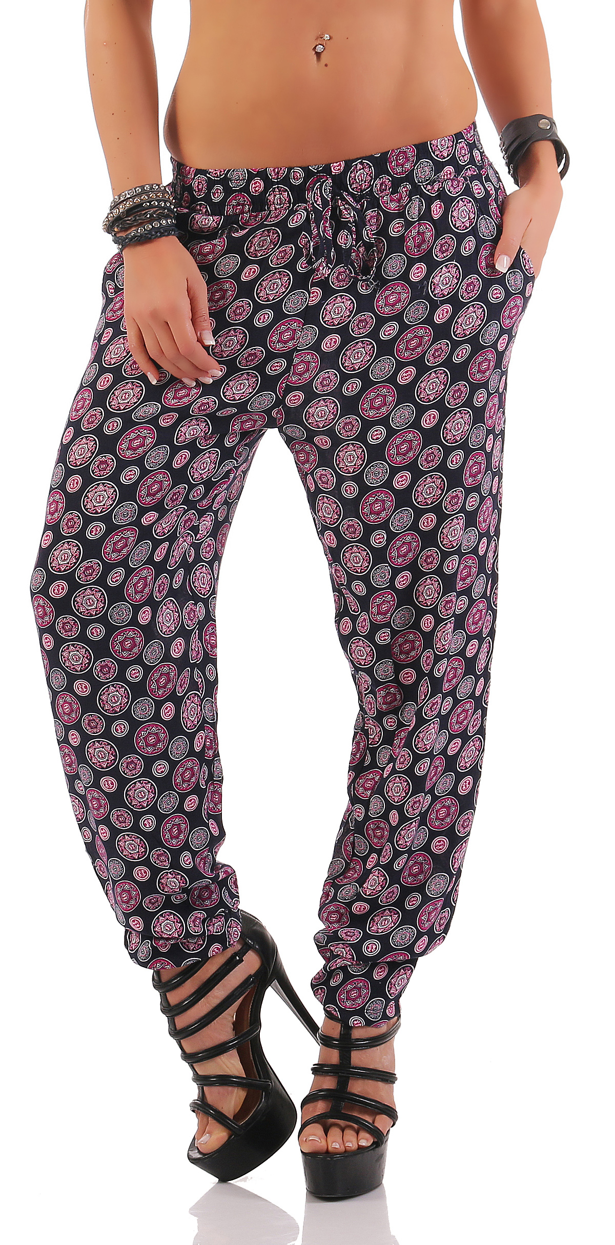 Damen Haremshose Leicht - Bequeme Sommerhose Mit Taschen Boho Style