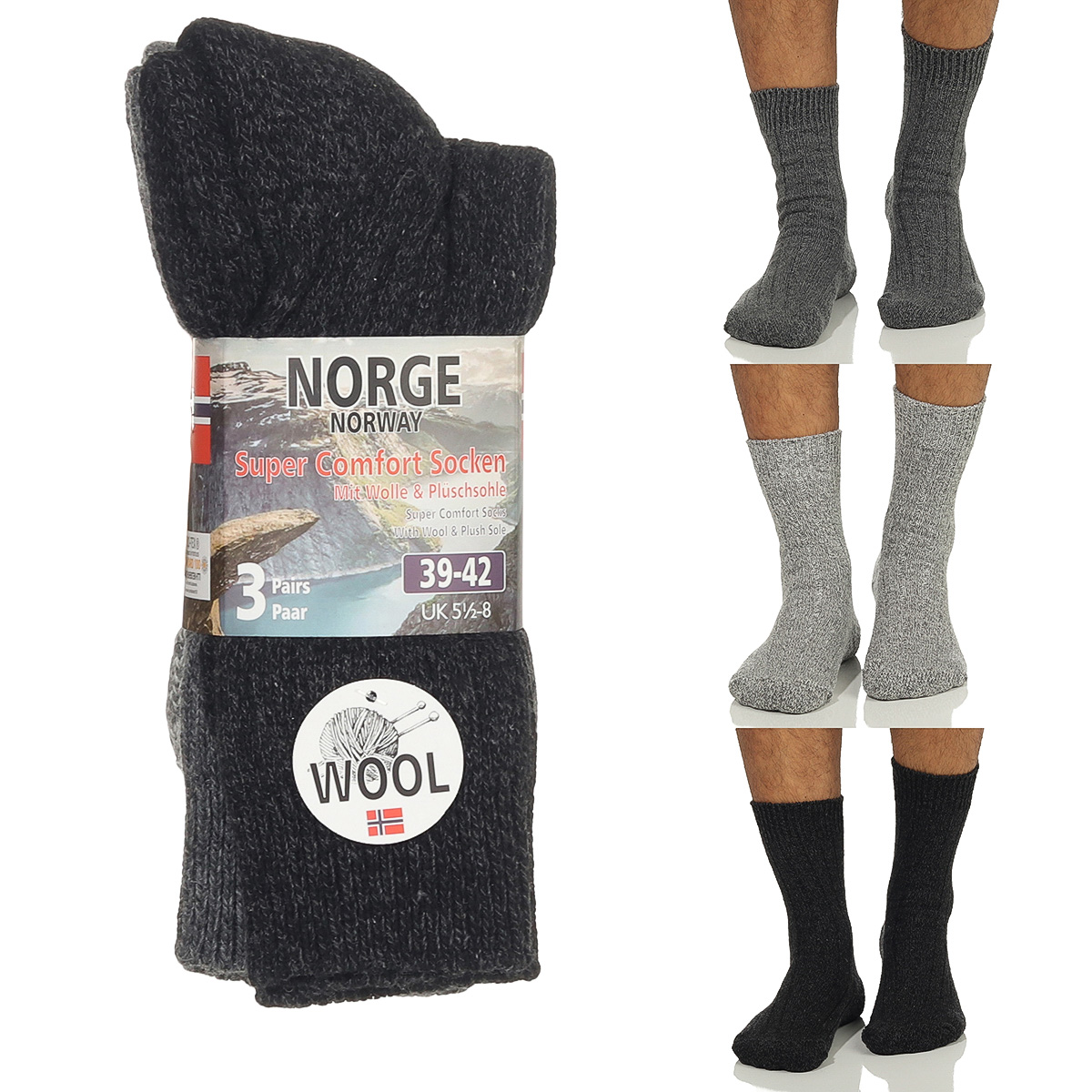 3er Norweger Wintersocken Herren Damen Winterstrümpfe Wolle Strümpfe Socken - Foto 12 di 12