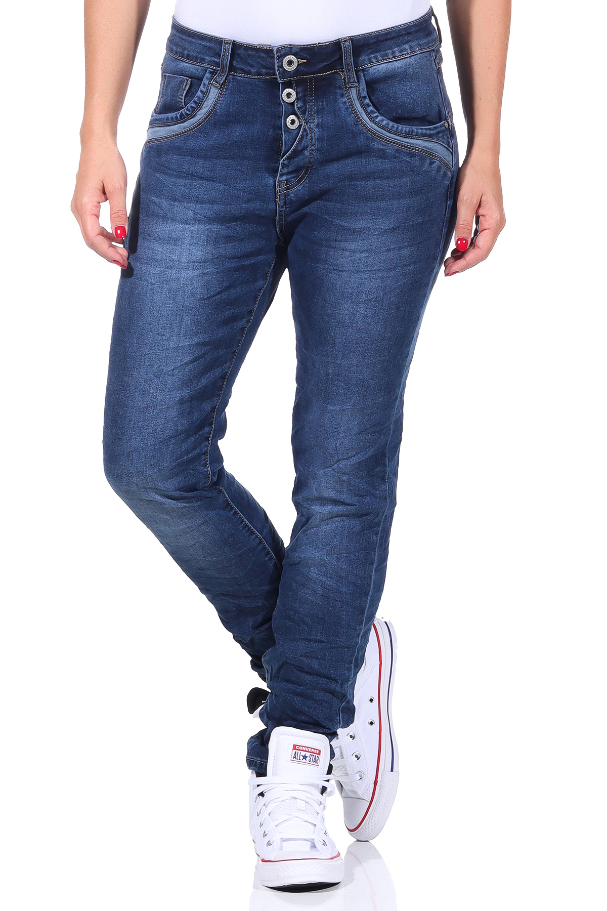 Karostar Damen Jeans Hüfthose Boyfriend Pants Chino lange Hose Denim Jeanshose58 - Bild 14 von 17