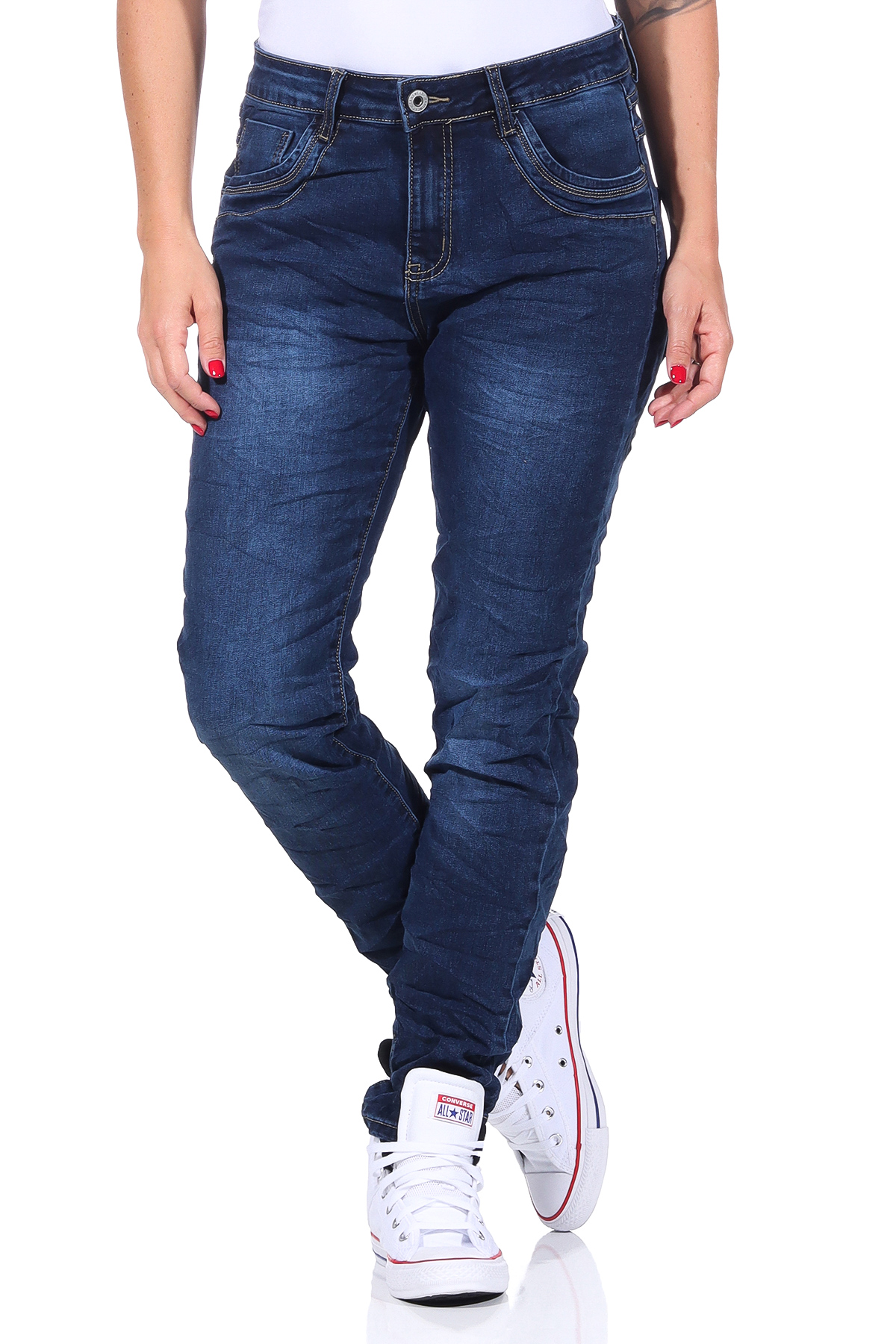 Karostar Damen Jeans Hüfthose Boyfriend Pants Chino lange Hose Denim Jeanshose58 - Bild 13 von 17