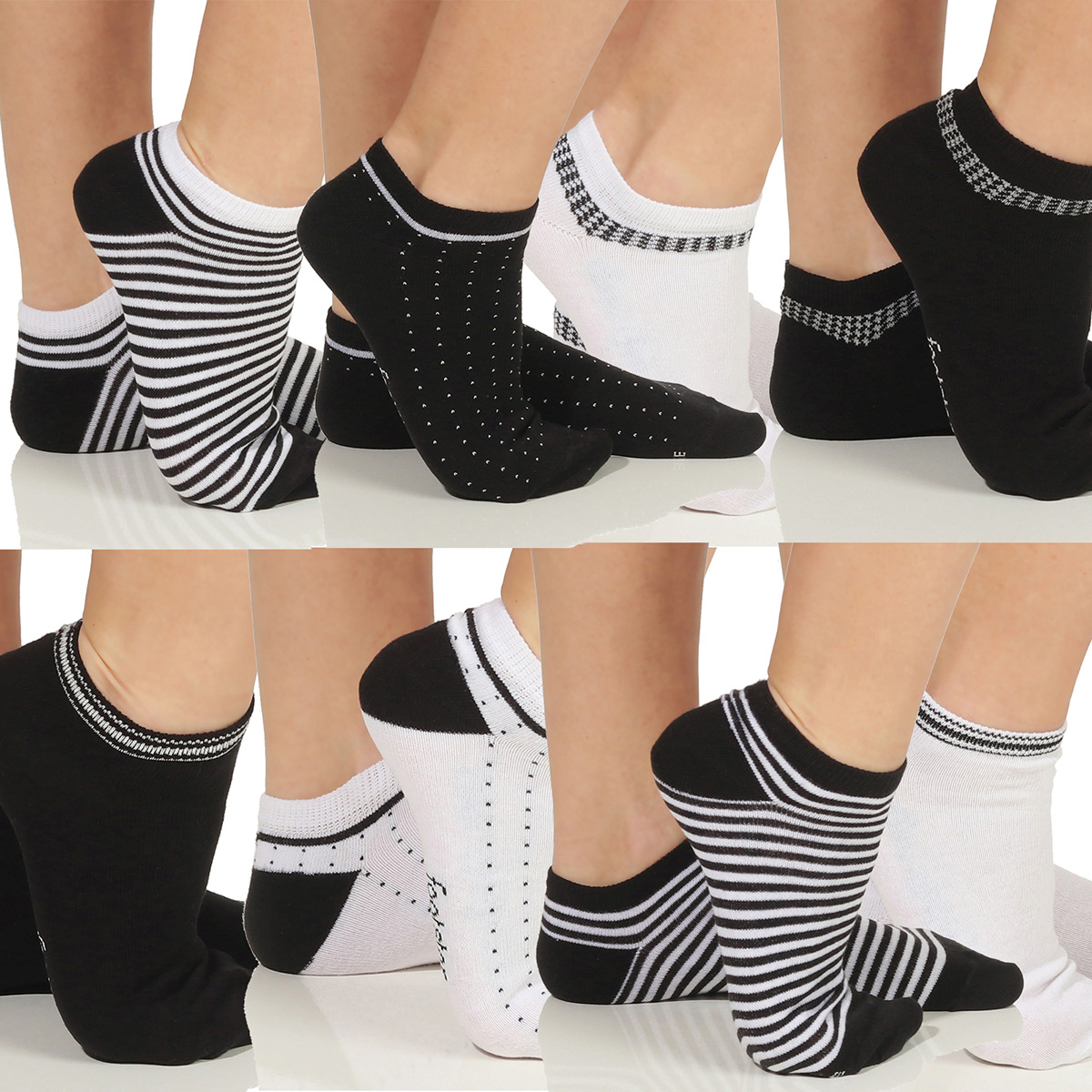 8 Paar Socken Damen Sneaker Baumwolle Füßlinge Kurzsocken Schwarz Weiß Sport 12 - Bild 12 von 12