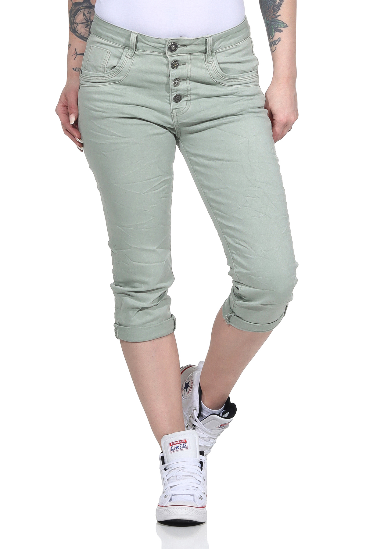 Damen Capri Jeans 7/8 Kurze Stretch Hüfthose Bermuda 3/4 Hose Risse 651 