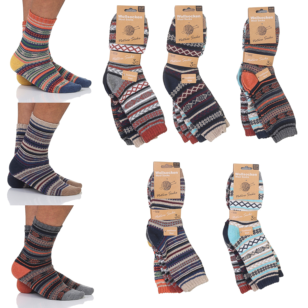 3/6 Paar Herren Wollsocken Strümpfe Norweger Hütten Winter warm Kuschel bunt - Bild 16 von 16
