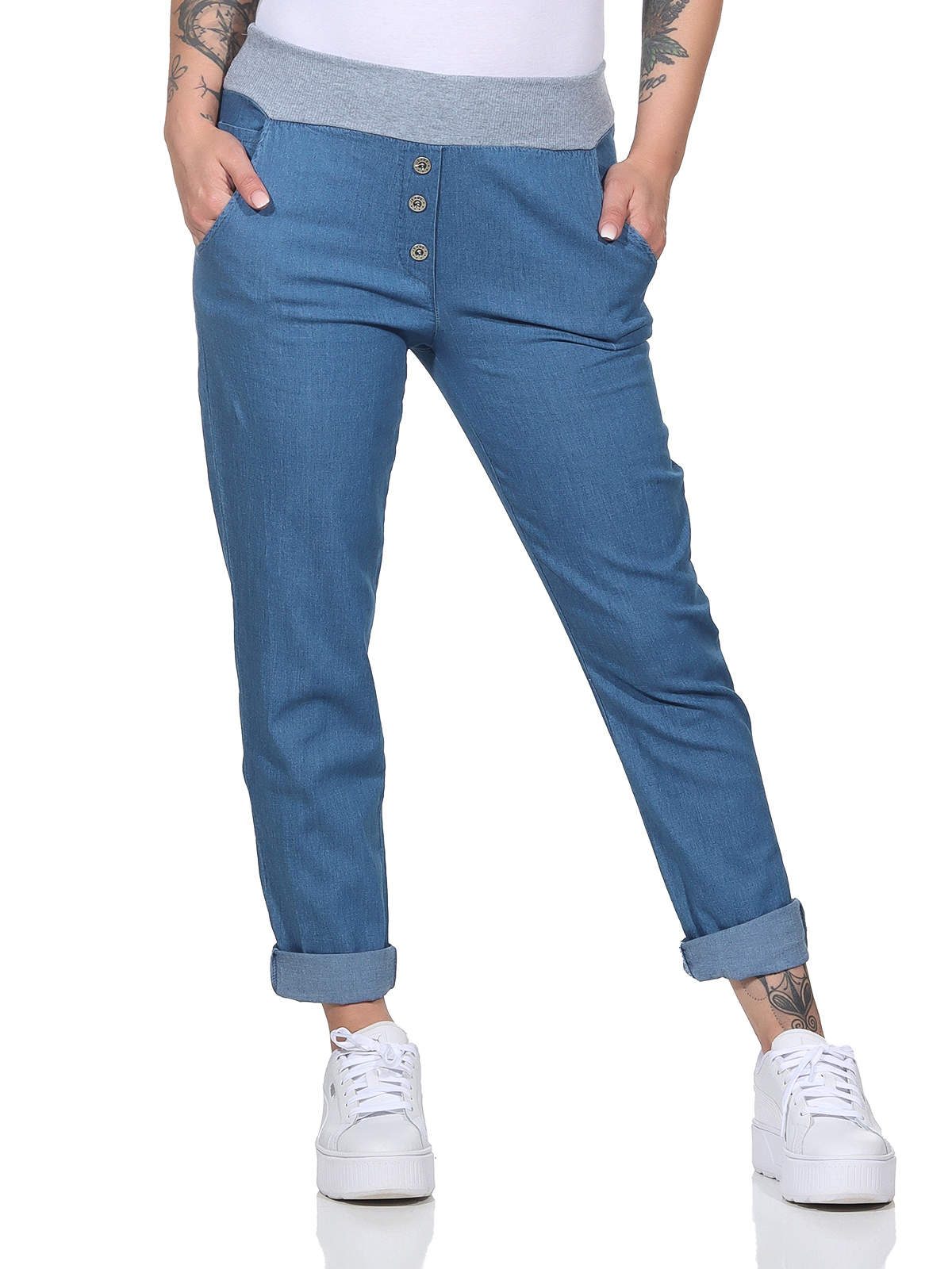 Damen Jens Hose Jogging Jogger Freizeit Denim Stretch Pumphose Jogpants Italy - Bild 13 von 13