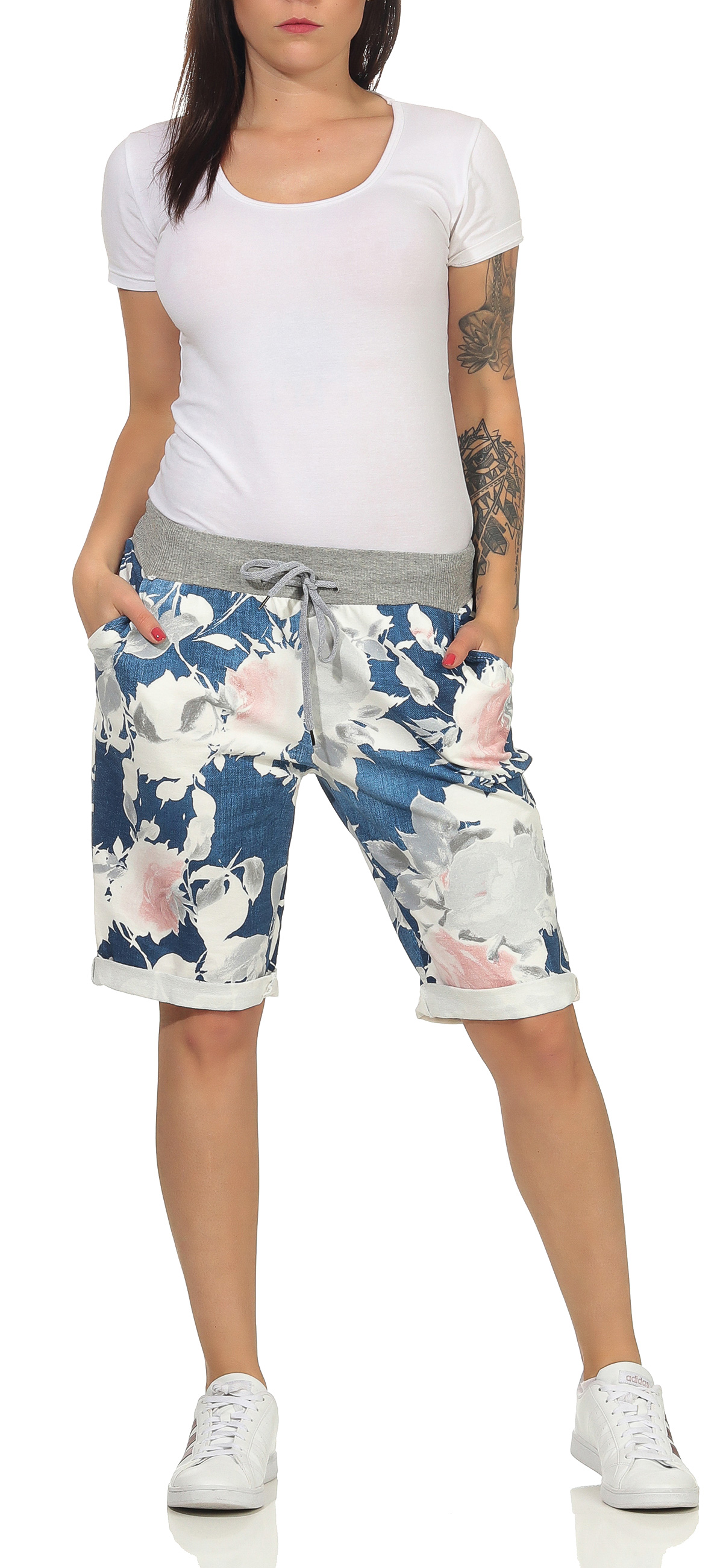 Damen Bermuda kurze Hose Sweat Pants Capri Shorts Jogginghose Chino Stoffhose 98 - Picture 21 of 23