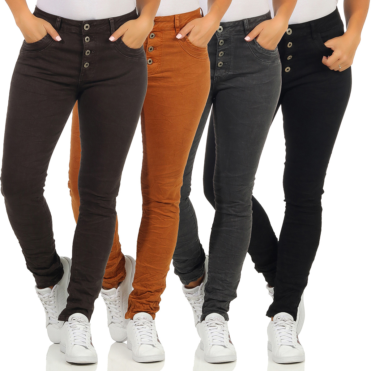 Damens Jeans Mit Strasssteinen - Baggy Boyfriend Hose Mit Glitzer & Taschen