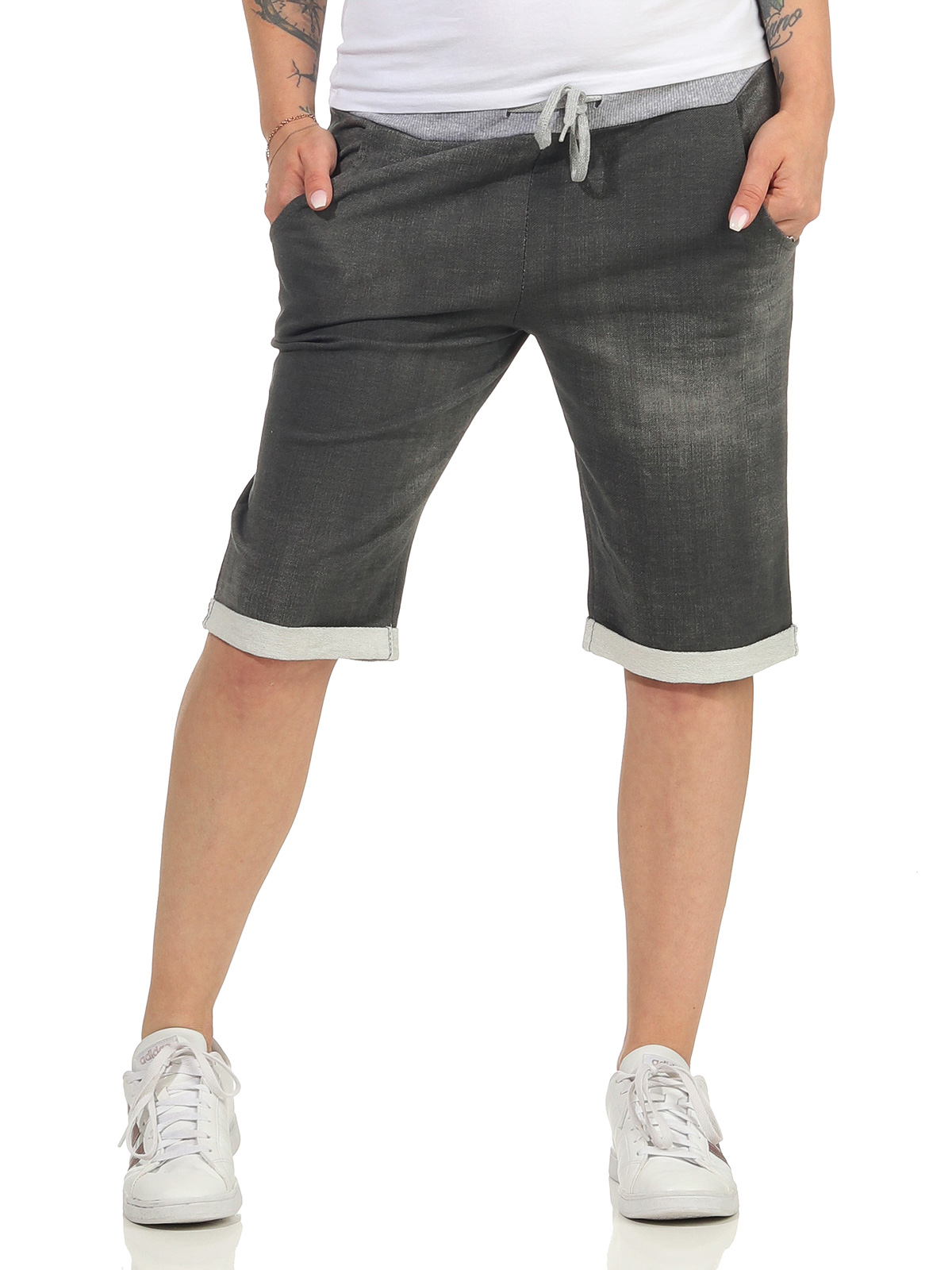 Damen Bermuda kurze Hose Sweat Pants Capri Shorts Jogginghose Chino Stoffhose 98 - Picture 20 of 23