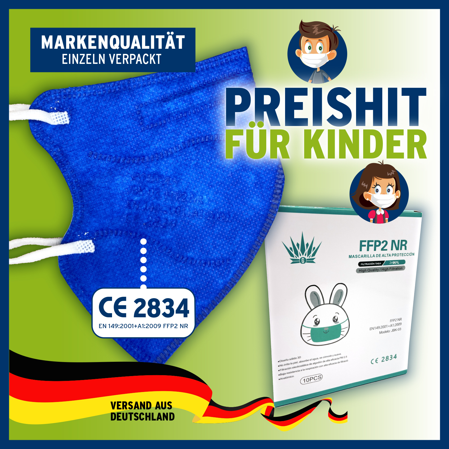 Indexbild 10 - 40/20/10/5 FFP2 Kindermasken Maske Atemschutz Mundschutz 5 lagig CE zertifiziert