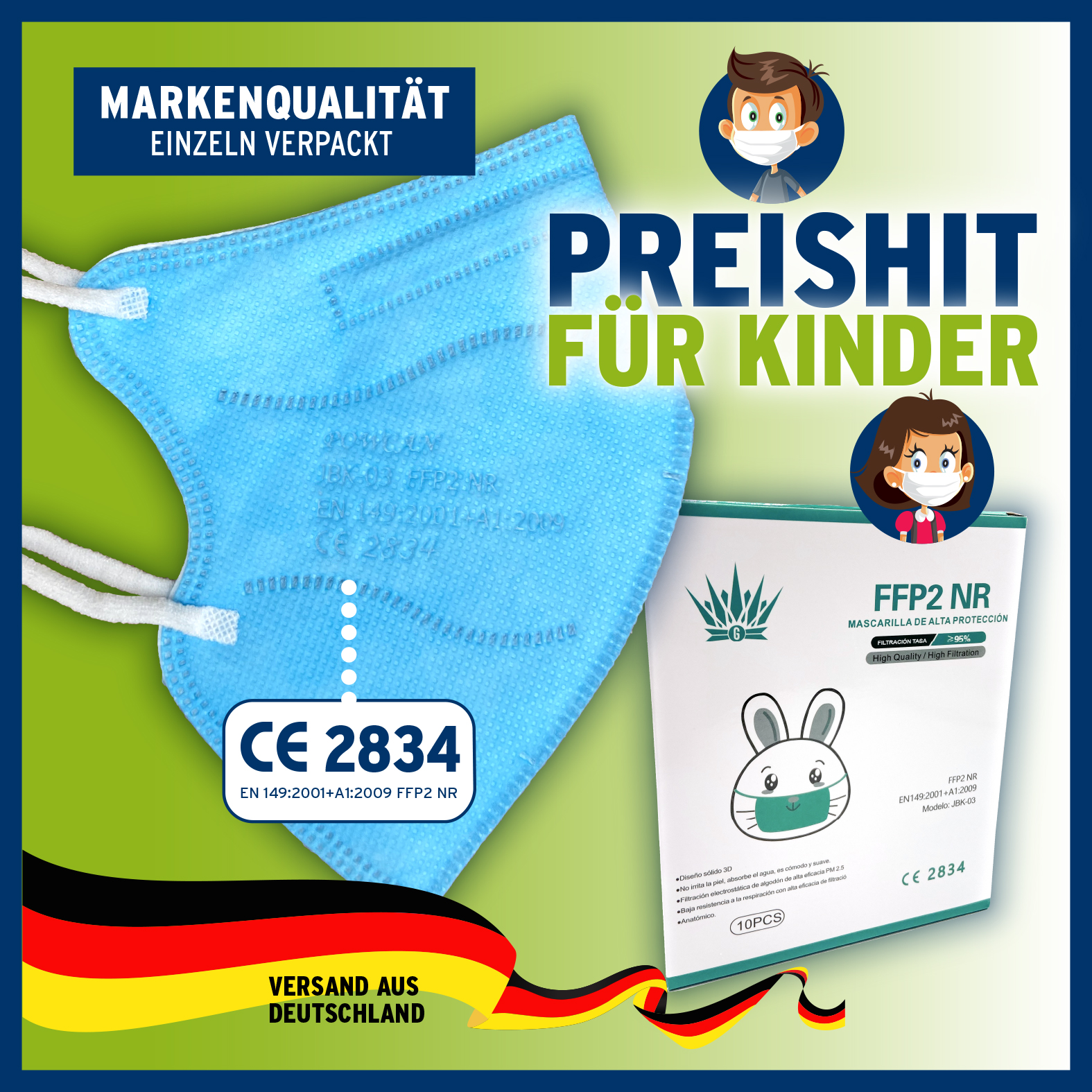 Indexbild 8 - 40/20/10/5 FFP2 Kindermasken Maske Atemschutz Mundschutz 5 lagig CE zertifiziert
