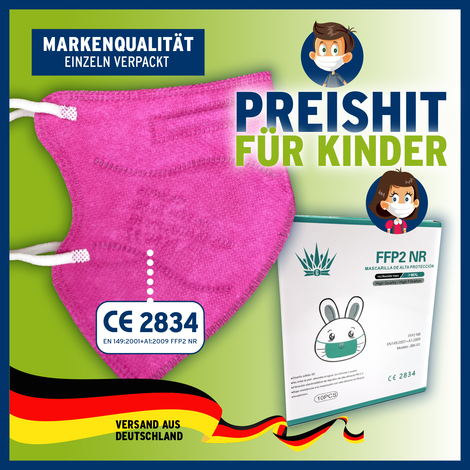 Indexbild 7 - 40/20/10/5 FFP2 Kindermasken Maske Atemschutz Mundschutz 5 lagig CE zertifiziert