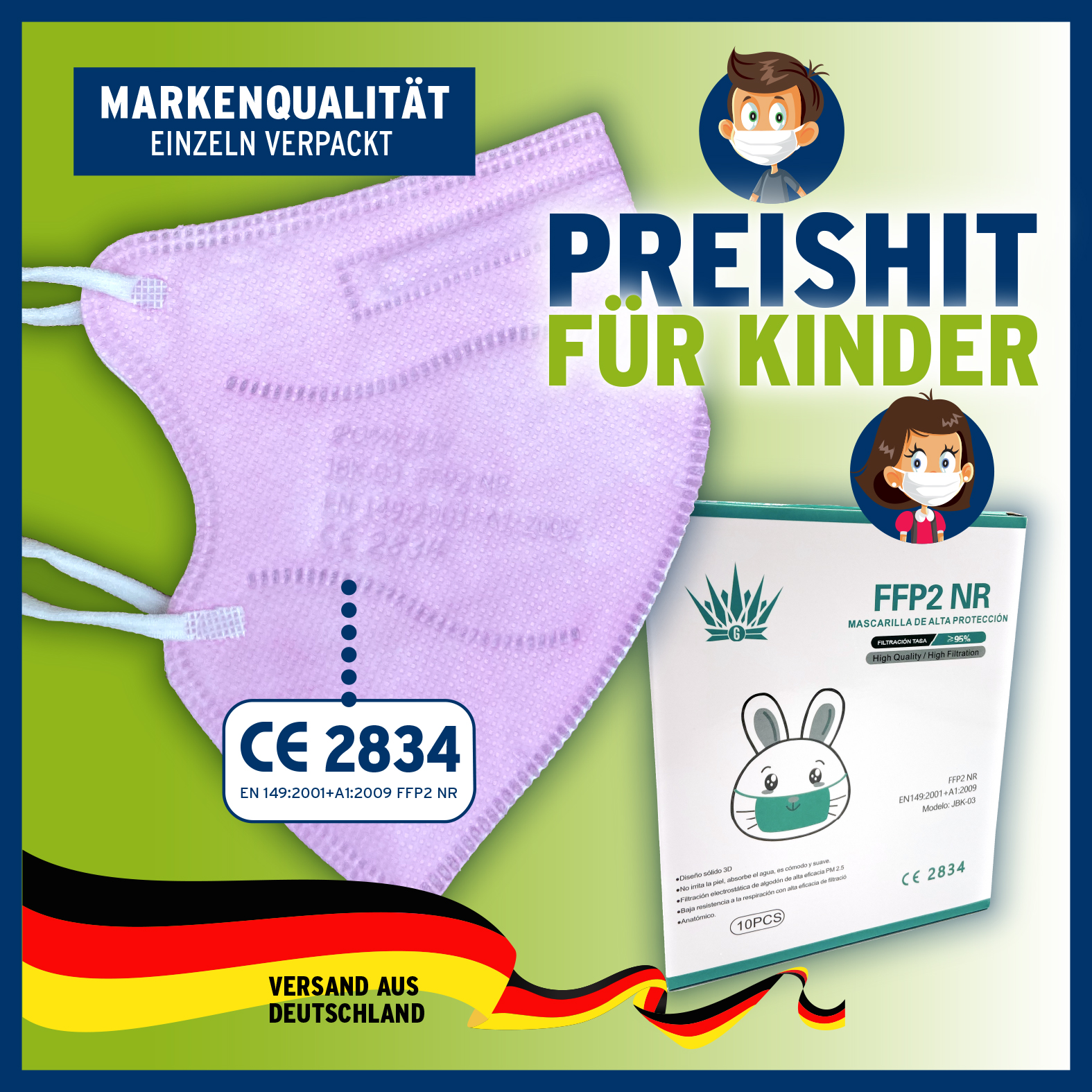 Indexbild 6 - 40/20/10/5 FFP2 Kindermasken Maske Atemschutz Mundschutz 5 lagig CE zertifiziert